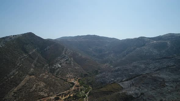 Mylopotas on the island of Ios in the Cyclades in Greece seen from the sky