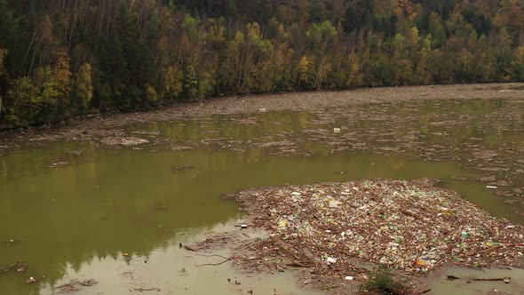 Aerial view of the polluted Ruzin reservoir in Slovakia