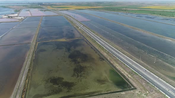 Aerial landscape of salt ponds