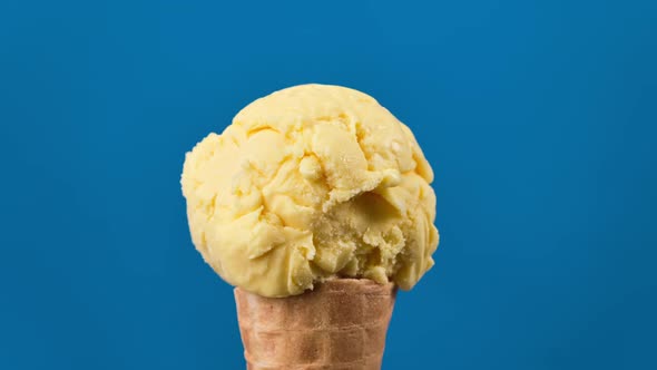 Banana Ice Cream Melting on Blue Background