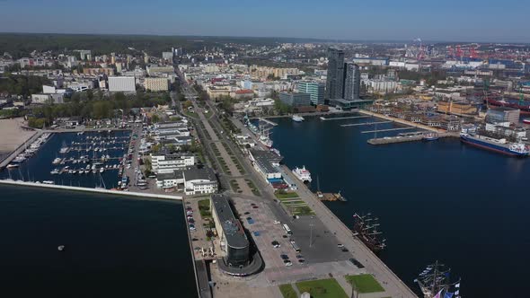 Aerial: The pier of Gdynia, Poland