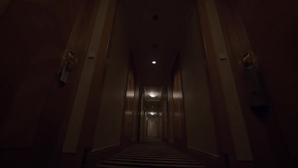 Seen the hotel corridor with closed doors of rooms