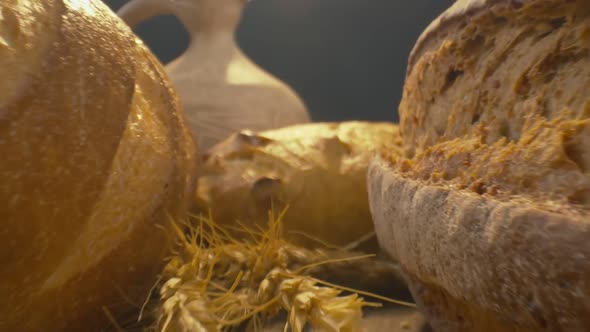 Closeup of Fresh Baked Whole Grain Bread Move in Slow Motion