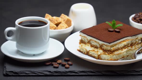 Portion of Traditional Italian Tiramisu Dessert Cup of Espresso Milk  Brown Sugar and Coffee