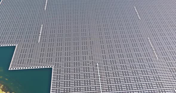 Aerial View of Floating Solar Platform on the Lake