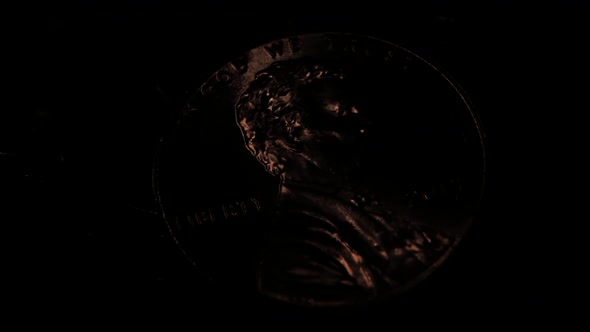 Two Cents Coin's Is in Dark Room. Close Up