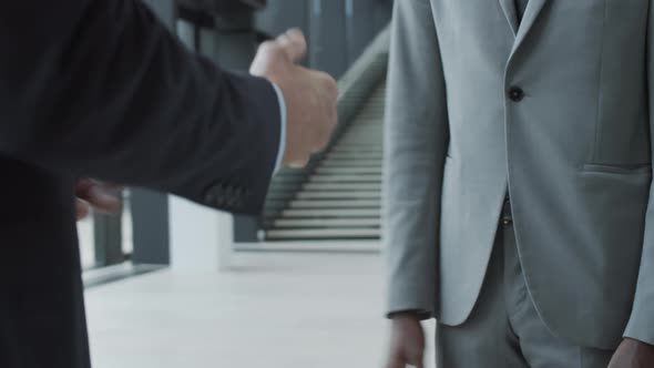 Anonymous Businessmen Shaking Hands and Gesticulating during Conversation