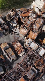 Vertical Video of Destroyed Cars in the City of Irpin Ukraine