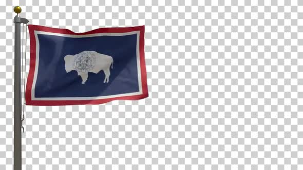 Wyoming State Flag (USA) on Flagpole with Alpha Channel - 4K