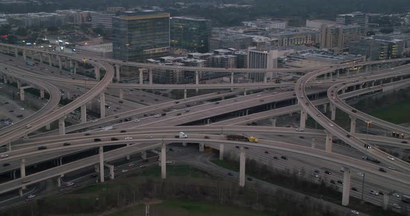 Aerial of cars on I-10 West freeway in Houston, Texas