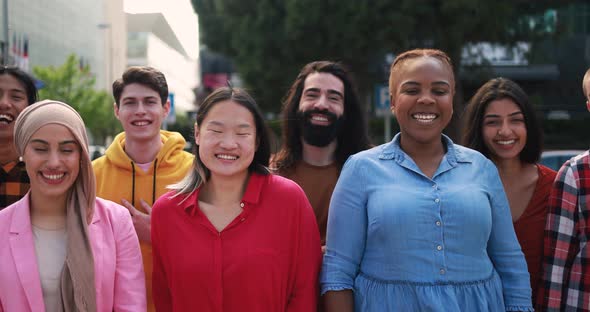 Group of young multiracial people having fun together