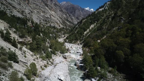Gangotri valley in the state of Uttarakhand in India seen from the sky alt