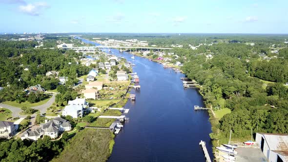 Aerial view on intercoastal waterway in Little River of South Carolina.