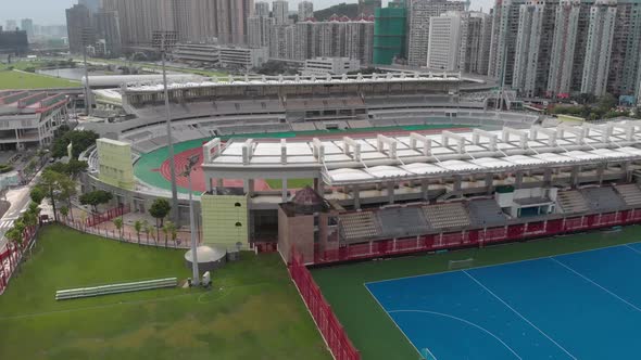 Drone shot flying over Macau Stadium