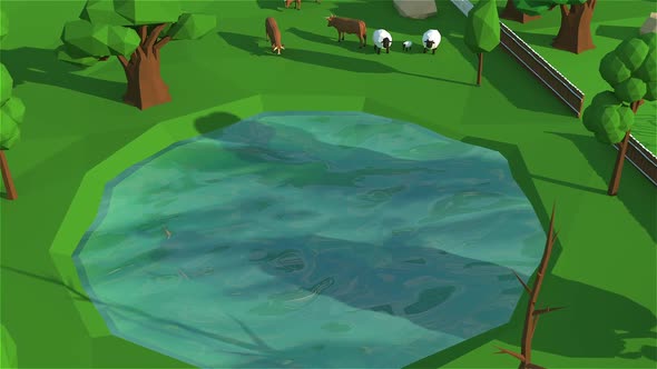 Lake On Forest 3D Low Poly Animation