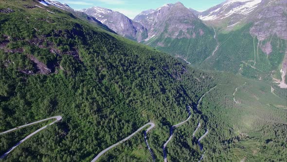 Norwegian scenic mountain road Gaularfjellet, aerial view