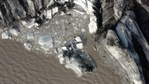 Unique And Natural Glacial Landscape Of Solheimajokull In Iceland - aerial shot