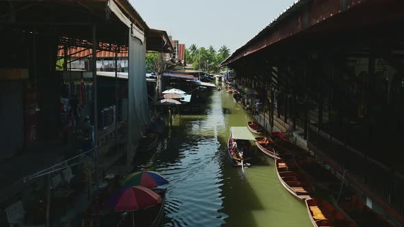 Damnoen Saduak Floating Market in Bangkok Thailand, Tourist Boat Trip Tour at the Famous Sightseeing