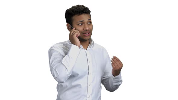 Businessman Explaining Something on the Futuristic Phone