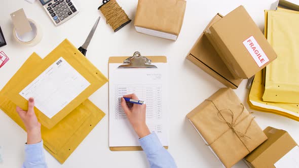 Woman with Parcels and Clipboard at Post Office 3