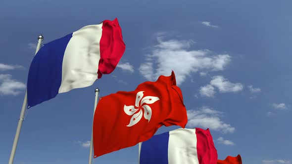 Row of Flags of Hong Kong and France