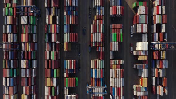 Container Port With Stack Of Colorful Cargo Containers. - aerial