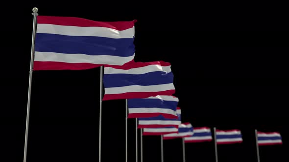 Thailand Row Of Flags Animation Include Alpha Channel