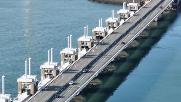 The Oosterscheldekering is a Flood Defense System in the Netherlands Part of the Delta Works in the