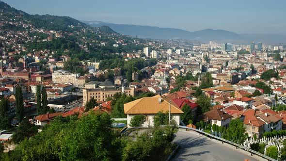 Sarajevo Skyline Aerial View at Summer in Bosnia and Herzegovina