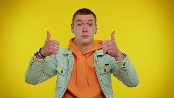 Teen Stylish Man Showing Inviting Gesture with Hands Ask to Join Beckoning to Coming Welcome