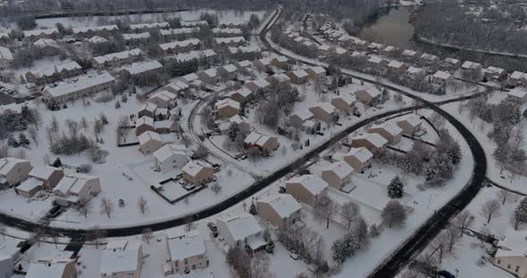 Wonderful Winter Scenery Roof Houses Covered Snow on the Aerial View with Residential Small Town