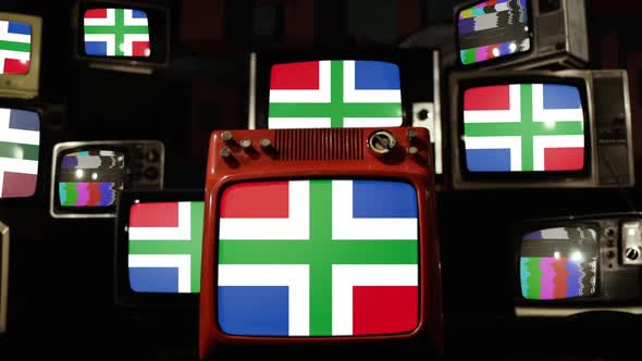 Flag of Groningen, province of the Netherlands, and Retro TVs.