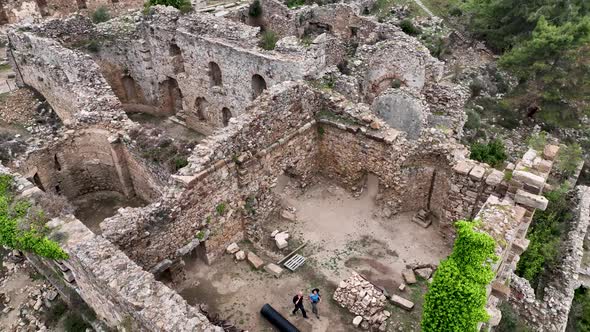 Old ruined city Syedra Turkey Alanya 4K Aerıal Vıew