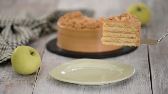 Piece of Apple Layer Cake with Caramel Cream.