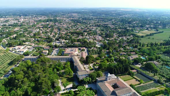Saint-Paule de Mausole monastery in Saint-Remy-de-Provence seen from the sky