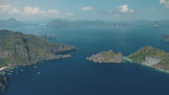 Aerial View of Sail Boats at Azure Ocean Coast of Philippines Archipelago Asia