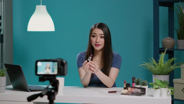 Content Creator Doing Lipstick Recommendation in Studio