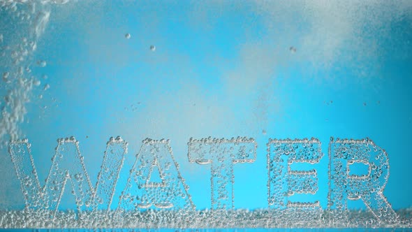 Word Water in Bubbles of Oxygen on Blue Background