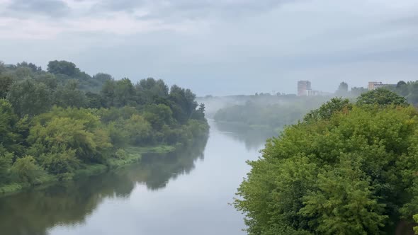 Beautiful view of the Neris river in the fog