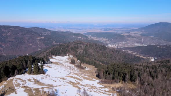 Aerial view of the ski resort Plejsy in the town of Krompachy in Slovakia