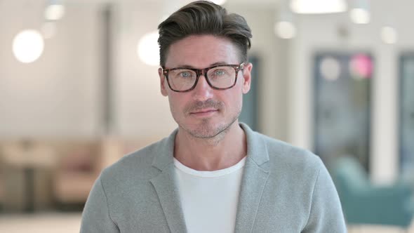 Portrait of Serious Middle Aged Man Looking at Camera