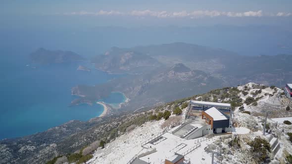 Drone view on world famous paragliding spot in Oludeniz, Fethiye, Turkey