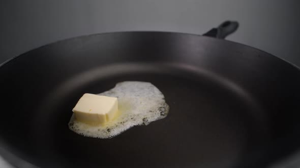 Butter Is Melting Onthe Hot Pan in Slow Motion, Preaprations for Roasting, Hot Grill, Cooking with