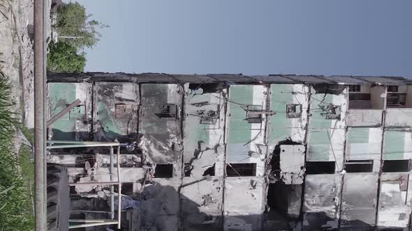 Vertical Video of a Multistorey Building Destroyed During the War in Ukraine