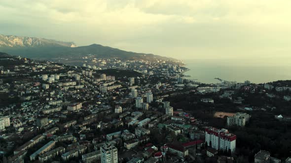 Morning skyline over the city located by the sea