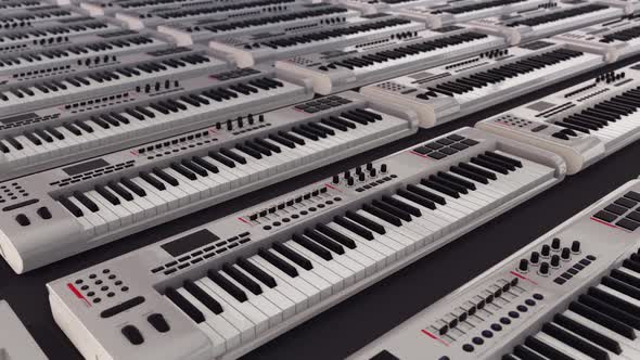 A Lot Of Synthesizer Pianos In A Row Hd