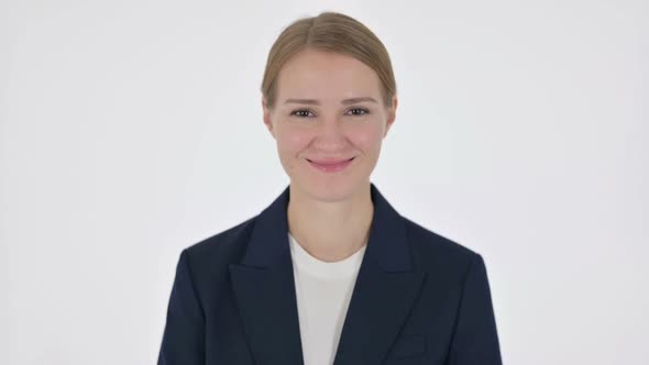 Young Businesswoman Shaking Head As Yes Sign on White Background