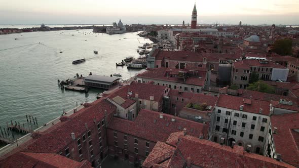 Aerial View of Venice Italy with Grand Canal Rooftops of Buildings and Boats