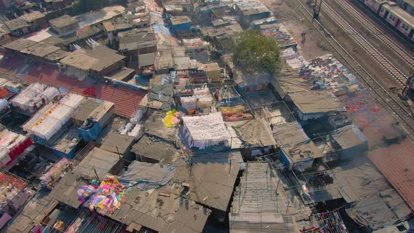 Mumbai, India, Dharavi slums, 4k aerial drone footage