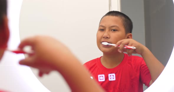 Asian Boy Brushes Teeth alt
